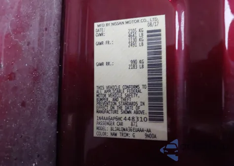 2017 Nissan Maxima S from USA, damaged, VIN 1N4AA6AP6HC448310